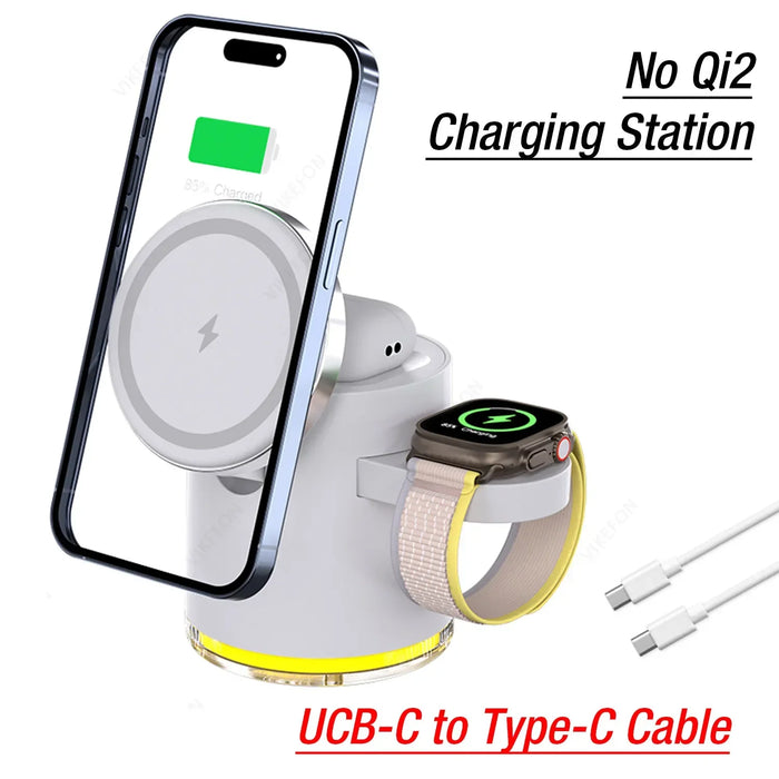Foldable 4 in 1 Qi2 15W Magnetic Wireless Charger Fast Charging Station for Magsafe iPhone16/15/14/13/12 Apple Watch AirPods Pro