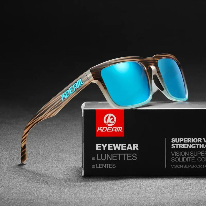 KDEAM square polarized sunglasses, mirror ice blue lenses (C19)