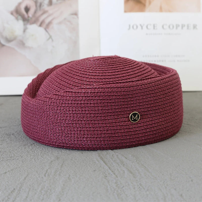 Straw Pillbox Hat Summer Beret Sun Hats Japanese Retro Weeding Fedora Hostess Fashion Millinery Fascinator Designer Painter Hat