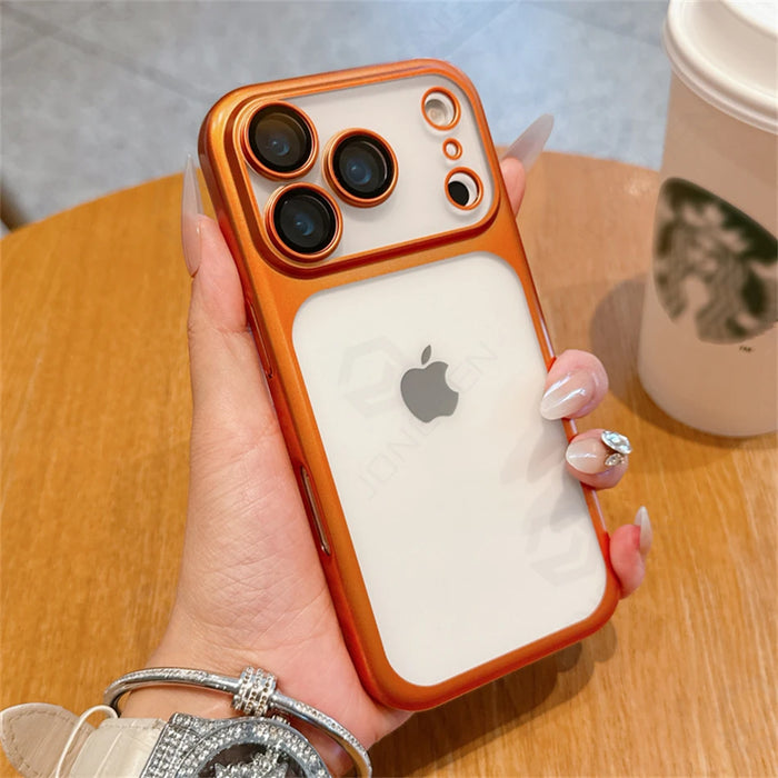 Luxury Plating Matte Clear Case For IPhone 17 Pro Max 17pro Orange Simple Electroplated Bumper Frosted Shockproof Slim PC Cover