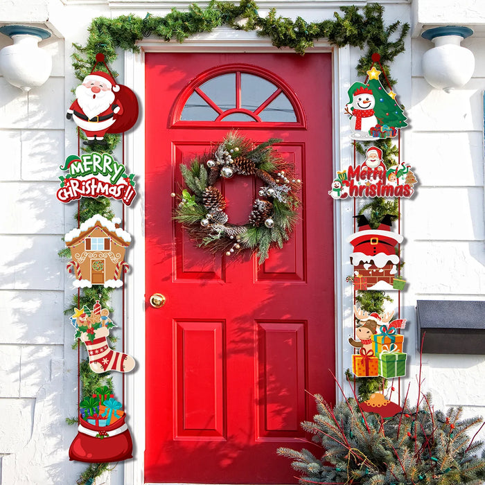 Christmas Porch Door Hanging Banner Christmas Paper Door Decorative Flags for Xmas Home Decorations New Year 2024 Noel Navidad
