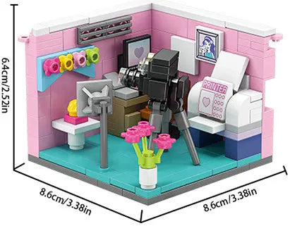 Photo studio room scene building block model, 8.6 x 8.6 cm