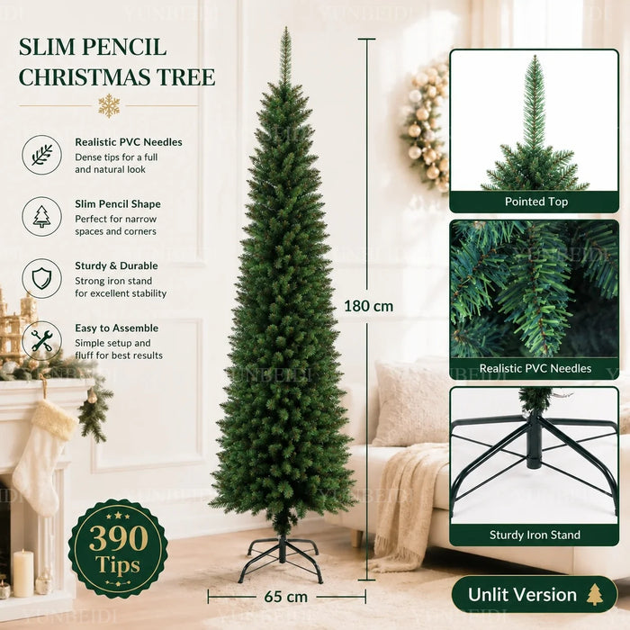 Pencil Artificial Christmas Tree PVC Material Encryption Christmas Tree 120CM to 210CM Family Christmas Party Arrange Decoration