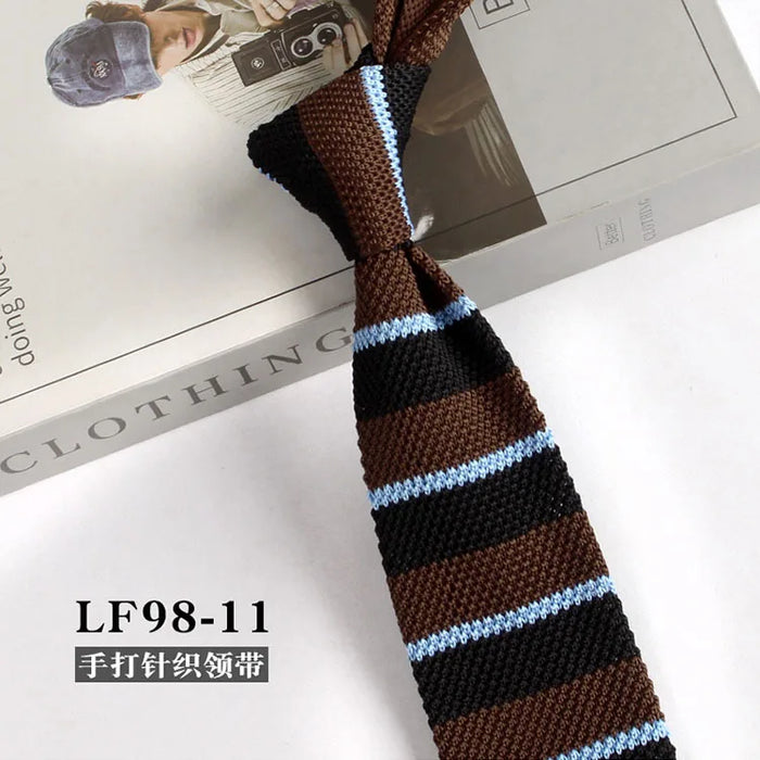 Striped Knitted Neckties For Men Narrow Retro Knitting Neck Tie Korean Style Casual Cravat Shirts Accessories Suit Neckwear