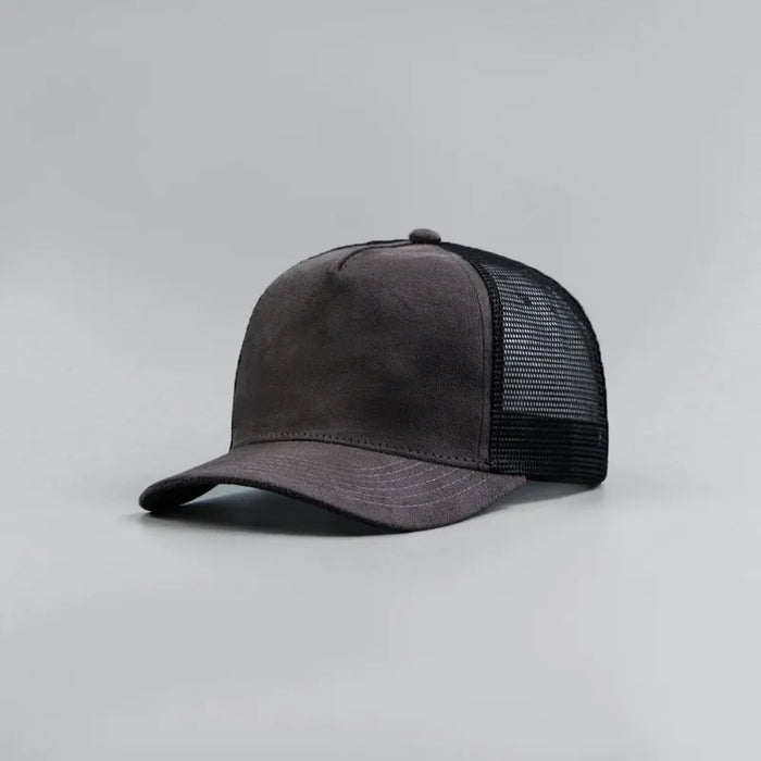 Leather Label Custom Logo Five-panel Suede Baseball Cap Men and Women Spring and Summer Color Matching Mesh Truck Driver Hat