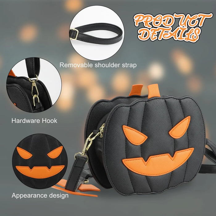Pumpkin Crossbody Bag For Women Pumpkin Shoulder Bag Female Halloween Bag Pu Leather Demon Messenger Bag Halloween Shopper Bag