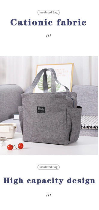 Portable Thermal Lunch Bags Tote Black Gray