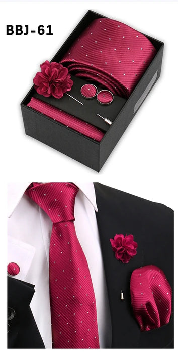 Four men's tie gift sets in assorted patterns with style codes
