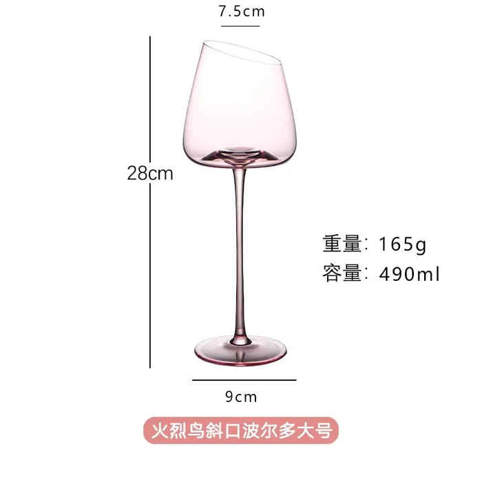 French Pink Flamingo Red Wine Glasses Set Crystal Glass Goblet Creative Inclined Mouth Concave Bottom Champagne Wine Cup Blue