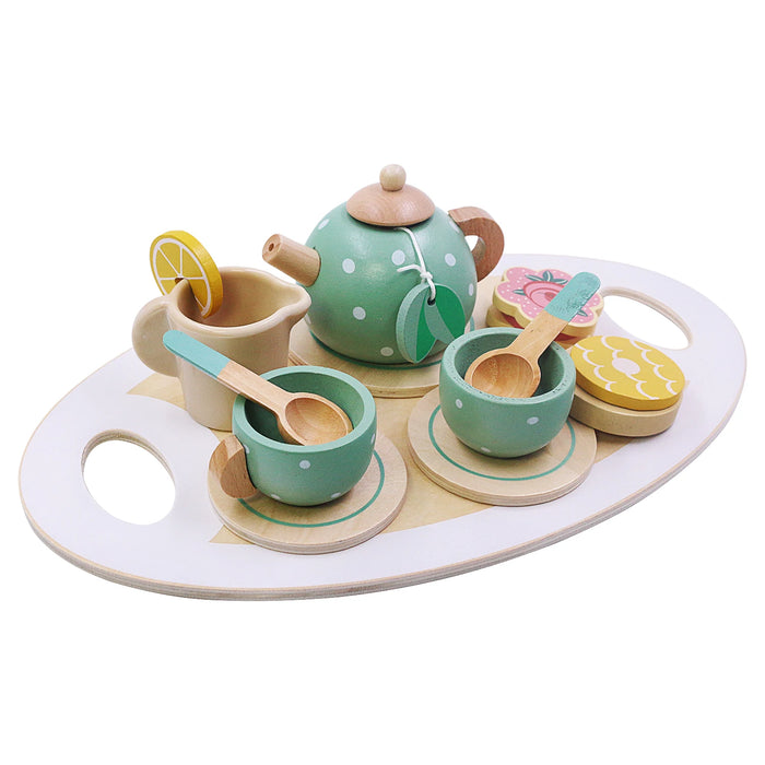 Wooden Tea Set Toys Pretend Play Kitchen Accessories for Kids Afternoon Tea