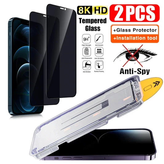 2Pcs Privacy Tempered Glass Screen Protector for IPhone 15 14 13 12 16 Pro Max Plus Anti-Spy Dust free Installation Protector