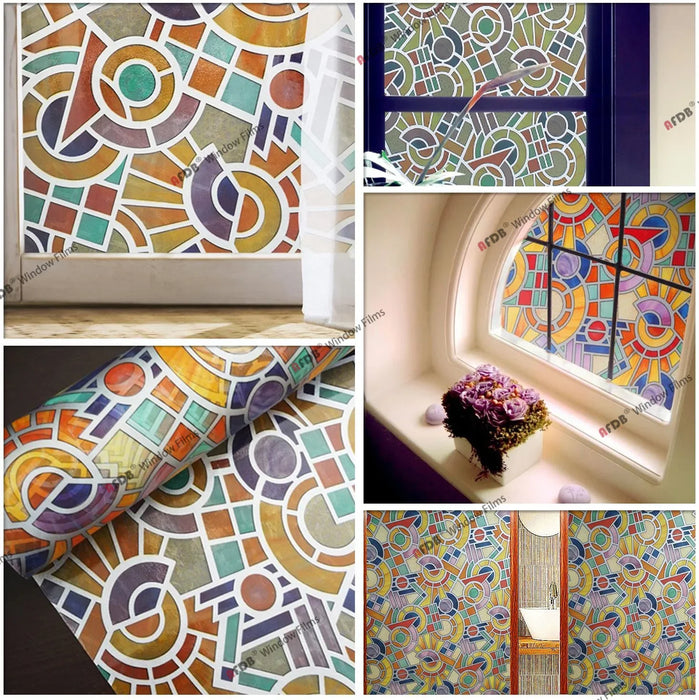 Stained Decorative Window Film Static Self Adhesive Glass Sticker Heat Control Vinyl Window Cling For Home Door Glass Decals
