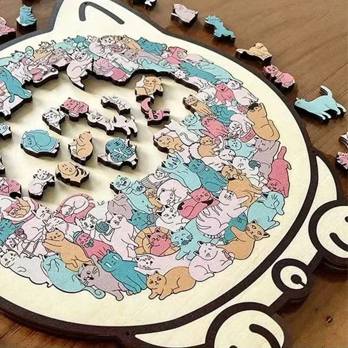 135pcs Cat-shaped Wooden Jigsaw Puzzle Unique Irregular Puzzle Pieces Game Birthday Xmas Gifts for Cat Lovers Home Decorations
