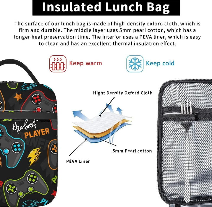 Reusable Insulated Lunch Bag with Video Game Controller Design