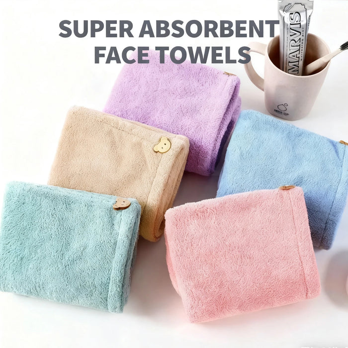 Square pastel coral fleece towels on a counter