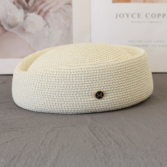 Straw Pillbox Hat Summer Beret Sun Hats Japanese Retro Weeding Fedora Hostess Fashion Millinery Fascinator Designer Painter Hat