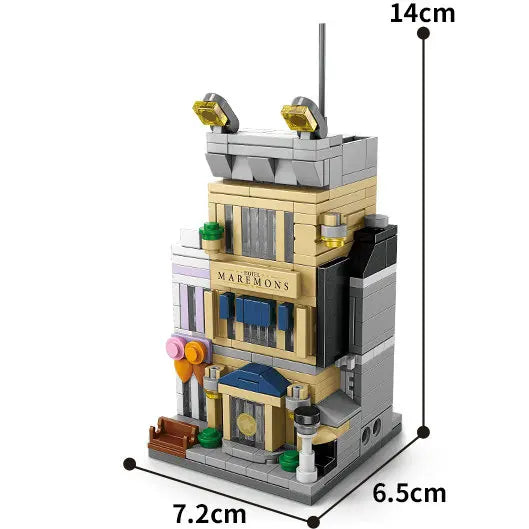 Tan hotel building block model, 14 cm tall