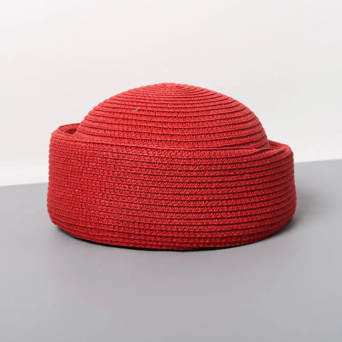 Straw Pillbox Hat Summer Beret Sun Hats Japanese Retro Weeding Fedora Hostess Fashion Millinery Fascinator Designer Painter Hat