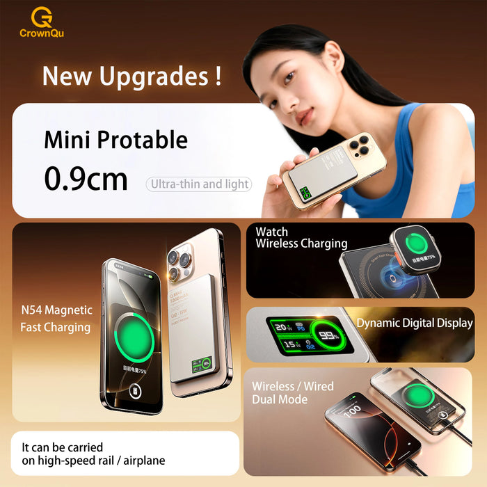 10000mAh Ultra Thin Magnetic 3 in 1 Wireless Power Bank 20W USB C Fast Charging External Battery for iPhone Airpods Apple Watch