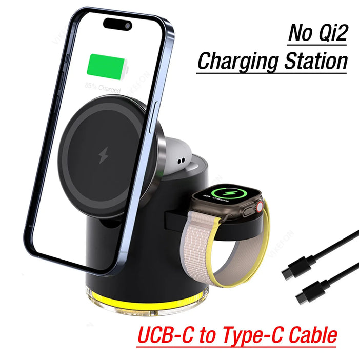 Foldable 4 in 1 Qi2 15W Magnetic Wireless Charger Fast Charging Station for Magsafe iPhone16/15/14/13/12 Apple Watch AirPods Pro