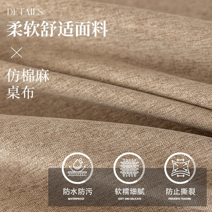 Close-up of the linen-look tablecloth fabric