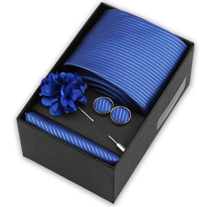 Men's tie gift set, style BBJ-26: tie, pocket square, cufflinks and pins in a gift box