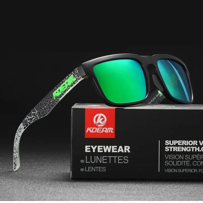 KDEAM square polarized sunglasses, mirror green lenses (C2)