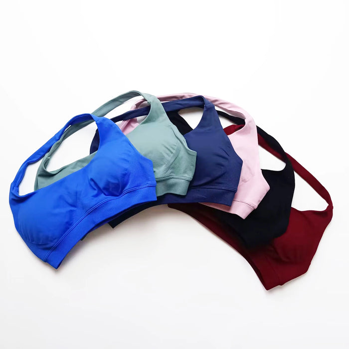 NCLAGEN Sports Bra Gym Tops Women Seamless Pilates Halter High Support Push-up Open Back Fitness Yoga Clothes Workout Underwear