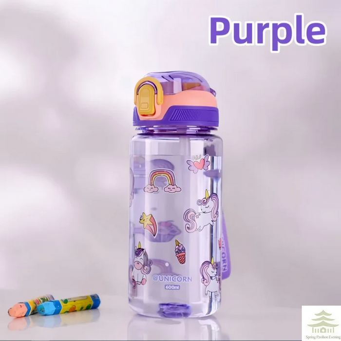 600ml Dinosaur Water Bottle For Kids Water Sippy Cup With Silicone Straw Leakproof Plastic Water Bottles Summer Kids Water Cup