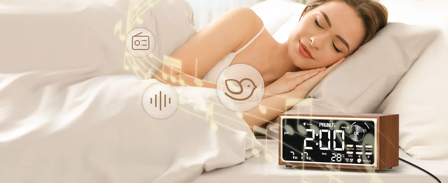Retro Vintage Dual Alarm Clock Radio FM 15W Fast Wireless Charging LED Display Dimmer Control Auto-Dimming Retro Clock Bedroom