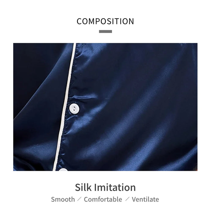 Men Satin Short Sleeve Pajama Set Summer Sleepwear for Man Button-Down Shirt & Elastic Waist Shorts Pajamas Home Clothes 2 Piece
