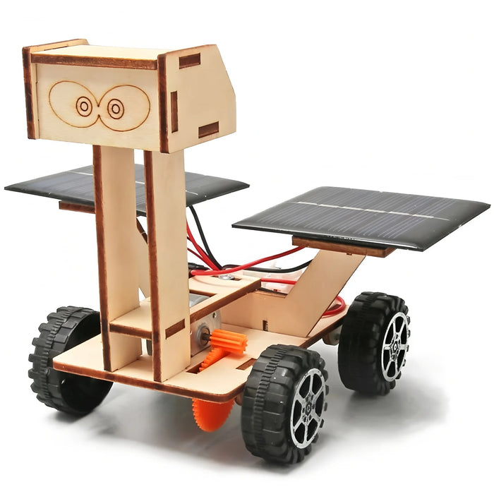 DIY solar lunar rover wooden model with two solar panels