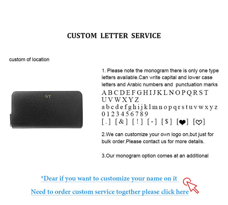 Custom Initial Letters Genuine Saffiano Leather Unisex Long Wallet Purse