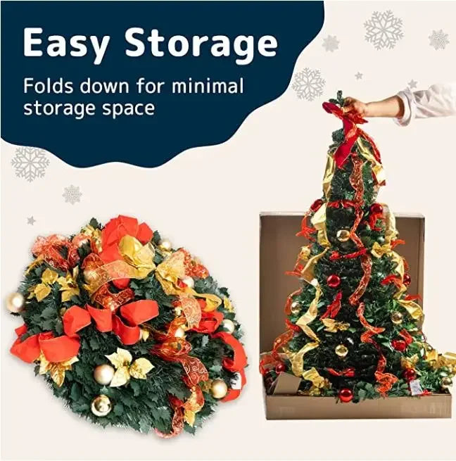 1.8m collapsible folding Christmas Tree Easy installation Pull Up pop-up with 350 Warm Light deci de noel arbil armed fast