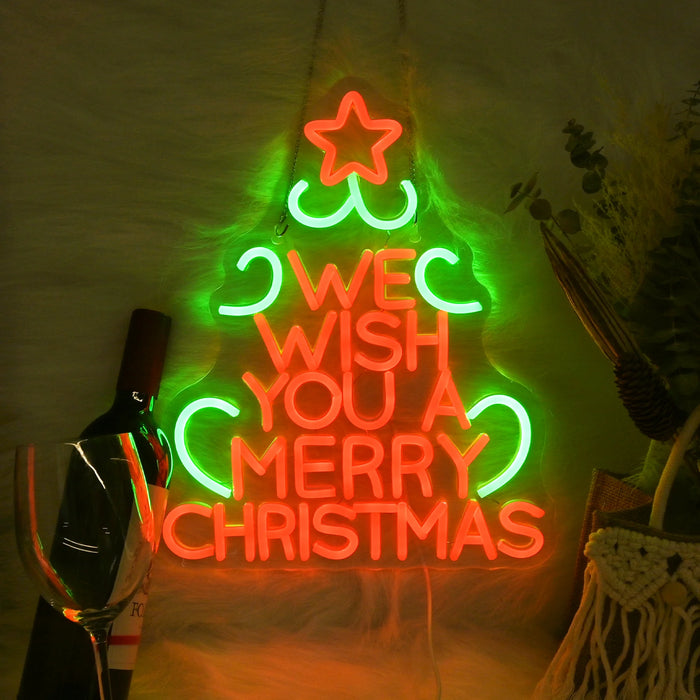 Merry Christmas Neon LED Sign Xmas Tree Shaped Room Decoraiton