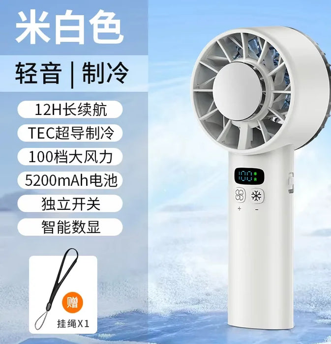 USB Rechargeable Handheld Fan with Ice Compress Function, High Speed Cooling Fan with LED Display, Portable Fan for Outdoor Trav