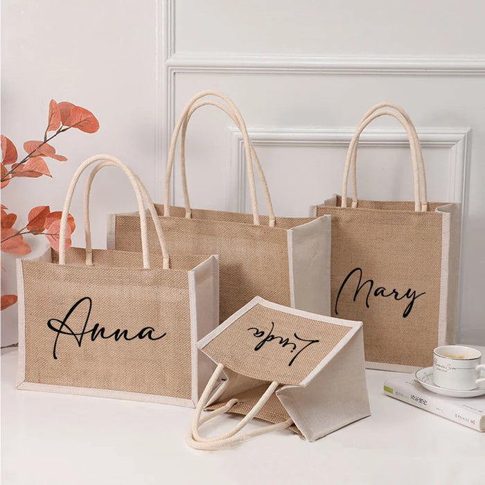 Personalized Name Jute Handbag with Name Perfect for Wedding Bachelorette Party