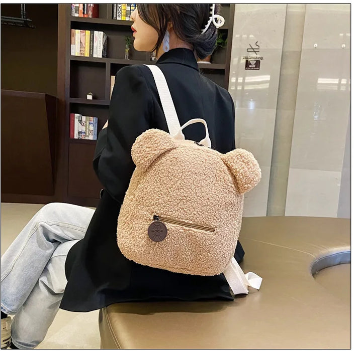 Womens Girls Cute Bear Pattern Backpack Plush