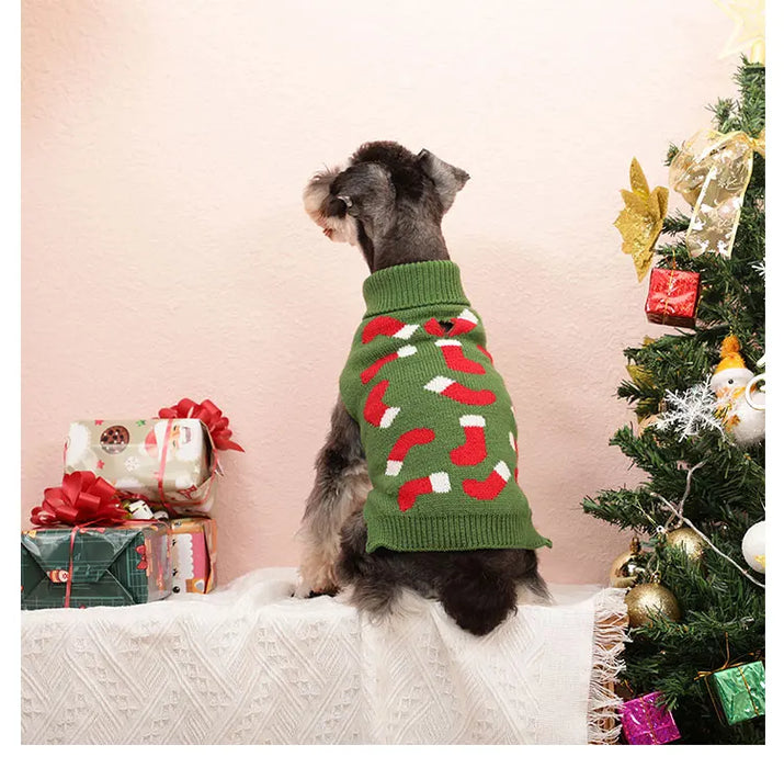 Puppy Knit New Year Dog Turtleneck Winter Clothes Pullover Green Sweatshirts Ugly Knitted Christmas Cat Sweater for Small Dogs