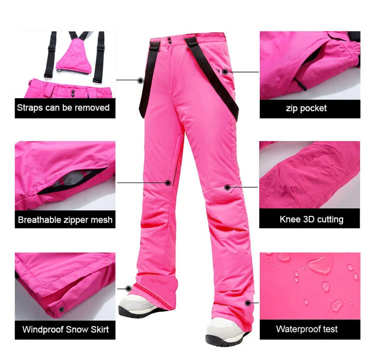 Ski Pants Women Thick  Waterproof Winter Snow Pants Breathable Overalls