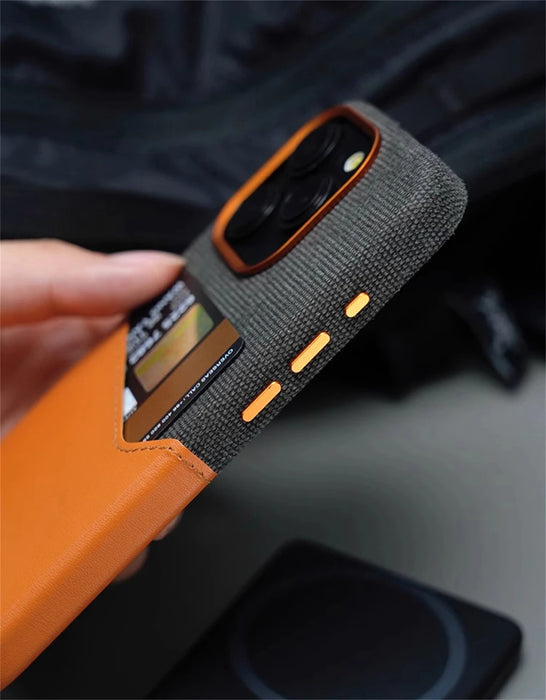 Hit Color Business Card Pocket PU Leather Magnetic Case For iPhone 17 Air 16 15 Pro Max 13 14 12 MagSafe Wireless Charging Cover