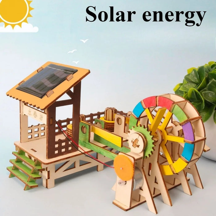 Solar water wheel and pavilion wooden model