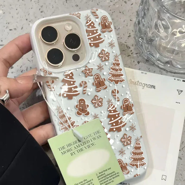 White Christmas Tree Snowflake Pattern Phone Case for iPhone 18 17 16 15 14 13 12 11 Pro Max Plus Shockproof Folds Texture Cover