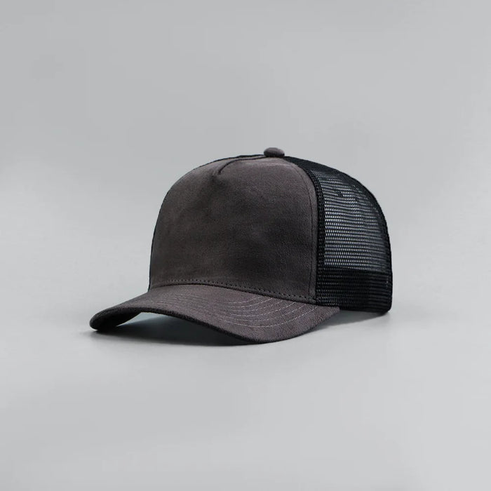 Leather Label Custom Logo Five-panel Suede Baseball Cap Men and Women Spring and Summer Color Matching Mesh Truck Driver Hat