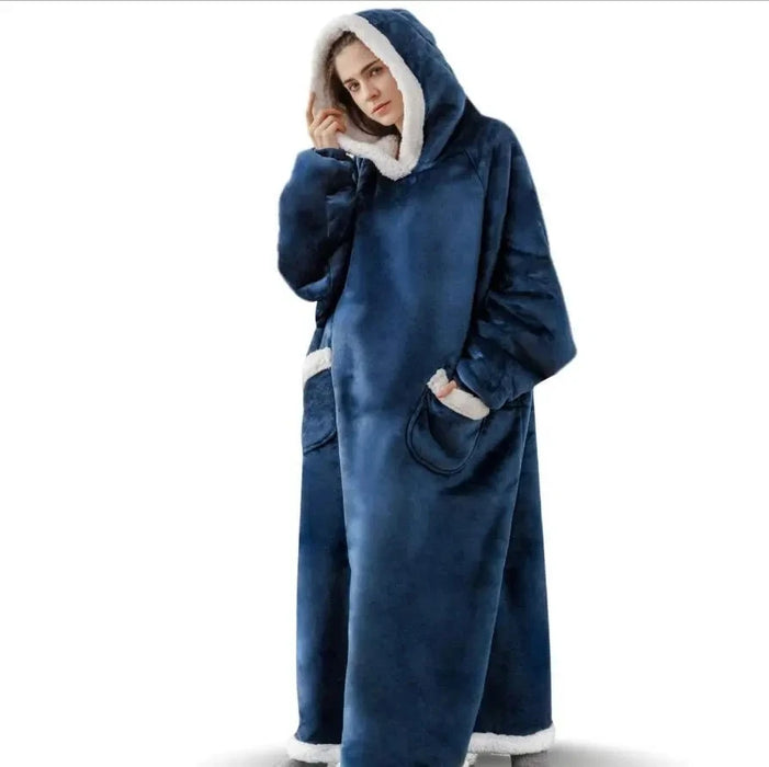 Navy blue long fleece blanket hoodie