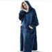 Navy blue long fleece blanket hoodie