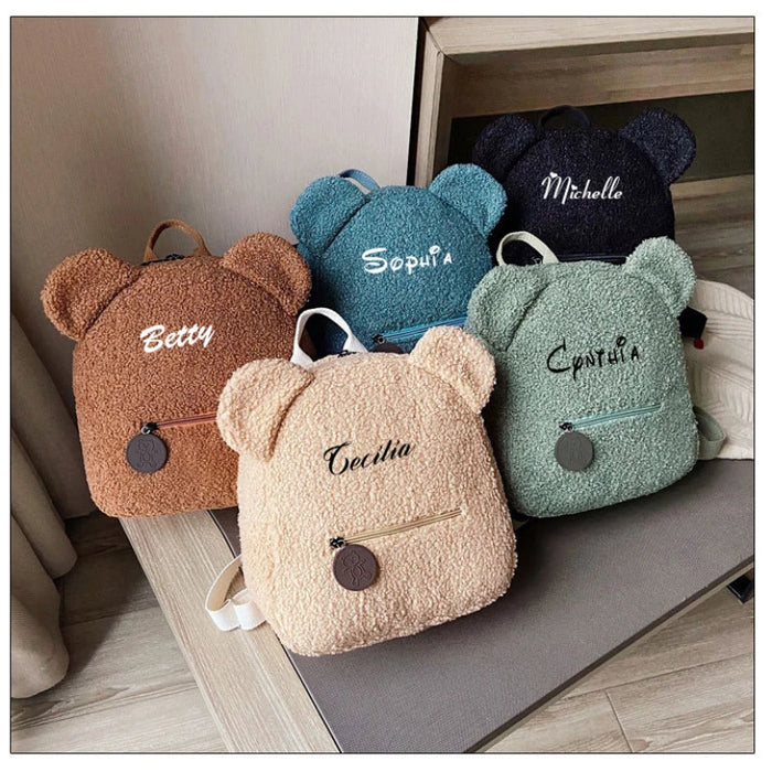 Womens Girls Cute Bear Pattern Backpack Plush