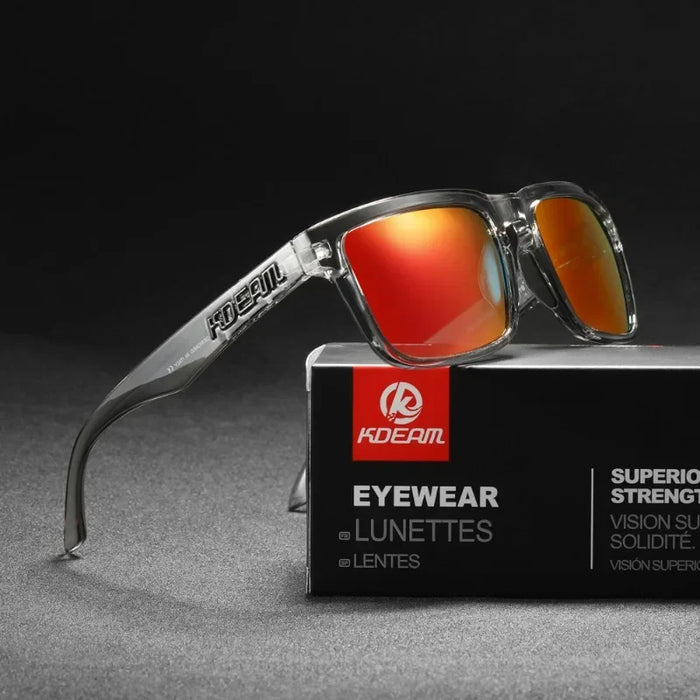 KDEAM polarized square sunglasses, mirror red lenses (C18)