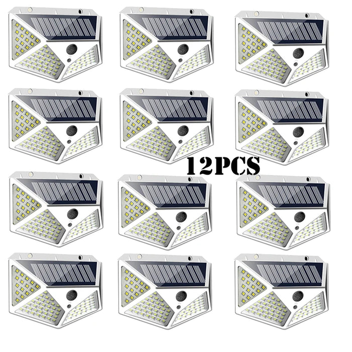 1-12 Pack Solar Lights Outdoor 100 LED Wall Lamp Motion Sensor Lights Waterproof Solar Street Light for Garden Porch Yard Garage