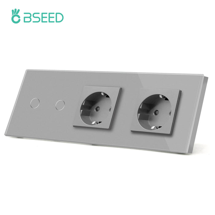 Bseed EU Standard 1/2/3Gang Light Touch Switches Home Wall Switches Gray Glass Sensor Switches Type-c USB Power Charge Sockets